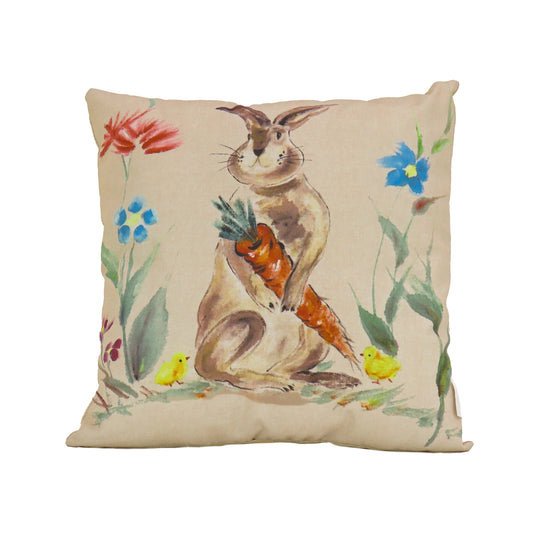 Bunny with Carrots Decorative Pillow, Cream, Easter Collection, 16 Inches