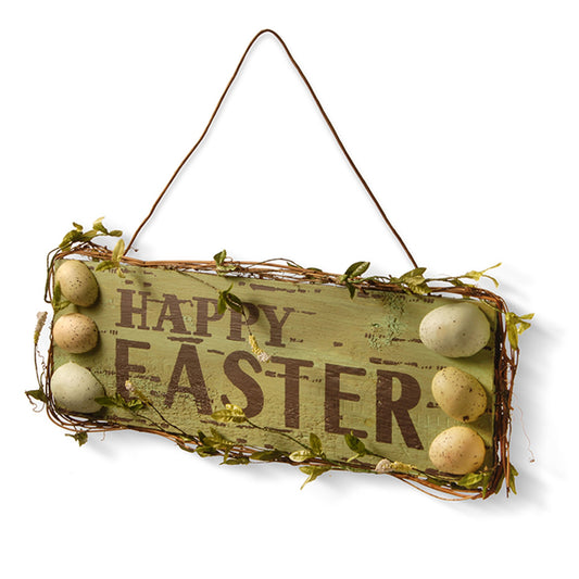 'HAPPY EASTER' Hanging Wall Sign, Decorated with Pastel Eggs, Easter Collection, 21 Inches